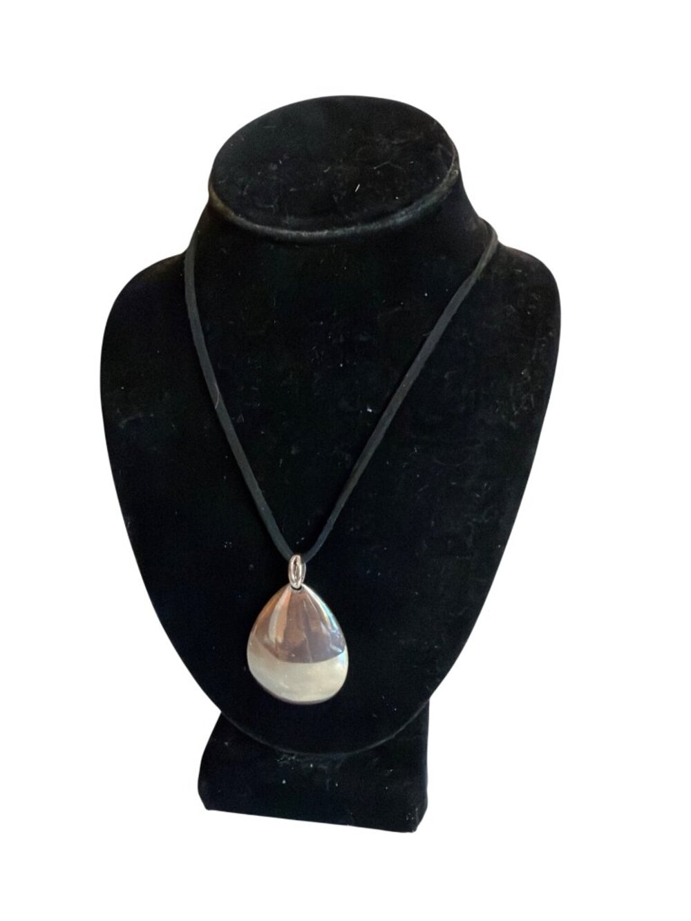 Silver Teardrop Pendant Necklace Adjustable Black Cord Goth 90s Minimalist